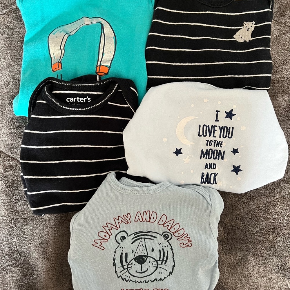 Carter's and other onesies! Some long sleeve - Black, Blue, Gray